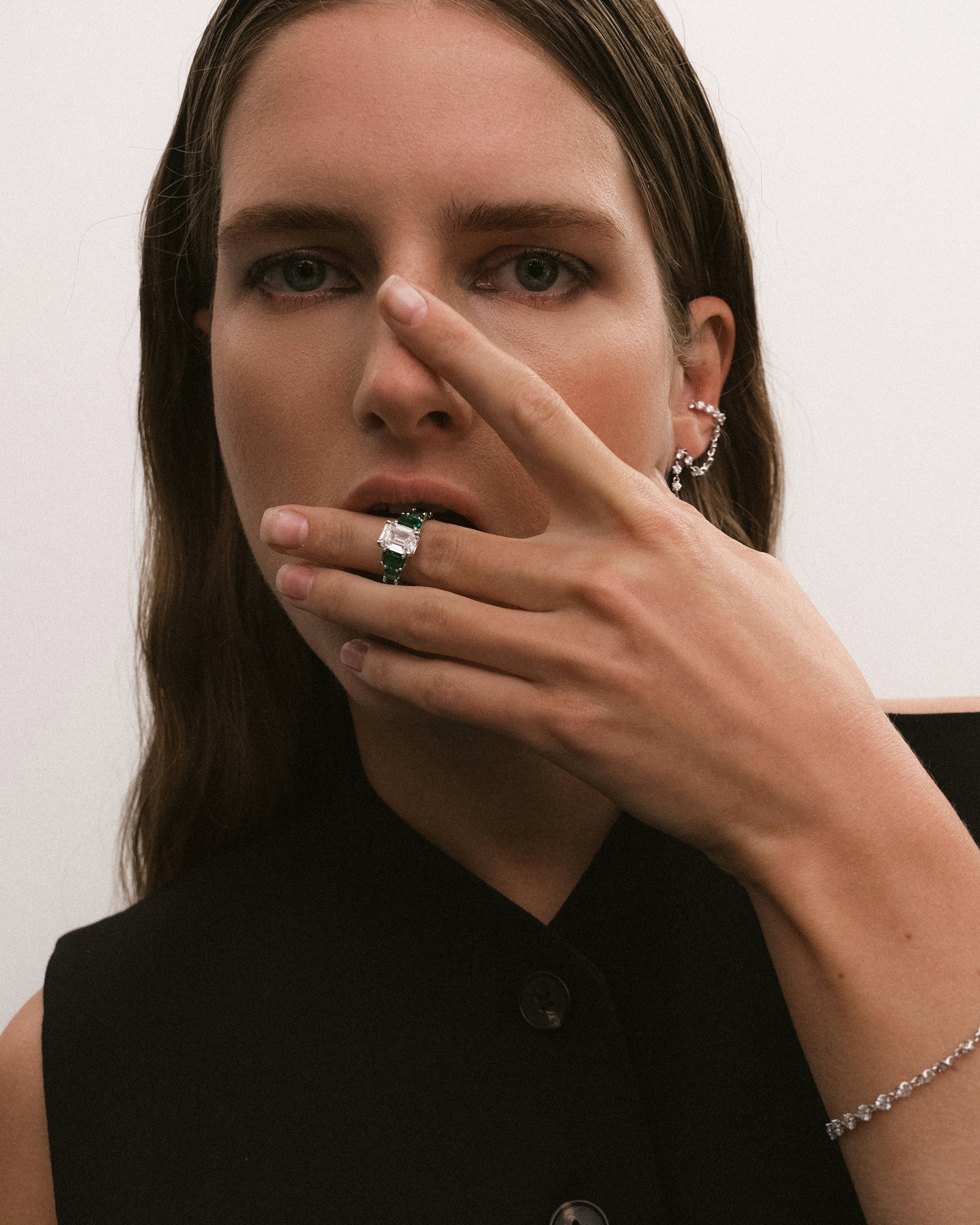 EL16 Ring with a diamond and emeralds PRICE ON DEMAND