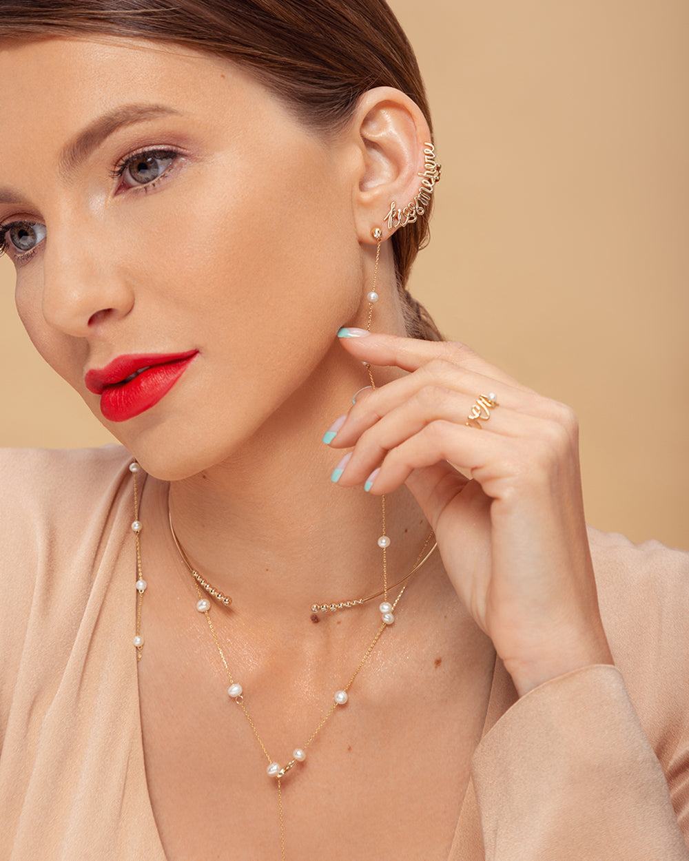 SM41 Earrings Lane with white pearls and diamonds