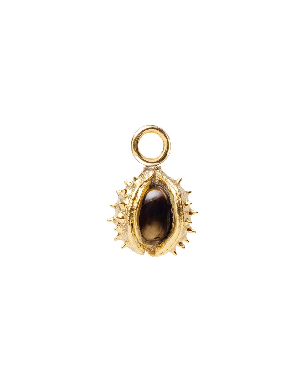 K04 Chestnut pendant made of brass plated with 24K gold with tiger&#39;s eye / diameter 15 mm / tiger&#39;s eye 2.89 ct
