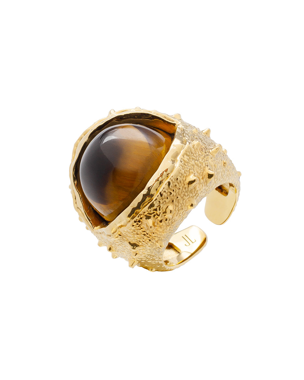 K13 Перстень Каштан з латуні покритий 24 каратною позолотою та плодом з тигрового ока / тигрове око 22.86 кт